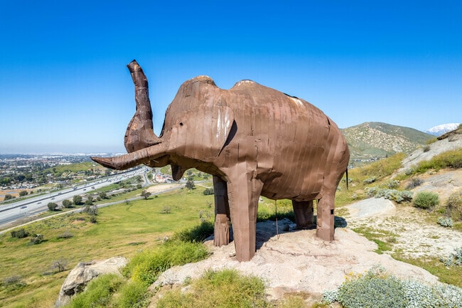 Edward the metal mammoth watches over the Jurupa Mountain Discovery Center in Glen Avon.
