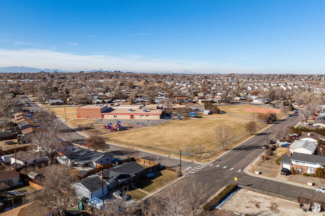 Meadow Community school is surrounded by homes in Thornton, Colorado.