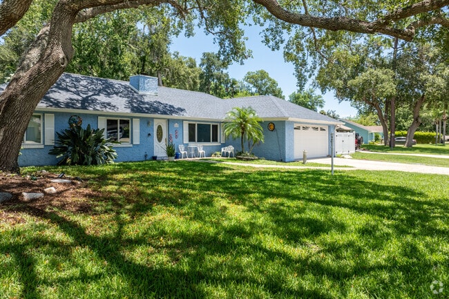 Hamlet features many brightly colored stucco-facade ranch homes.