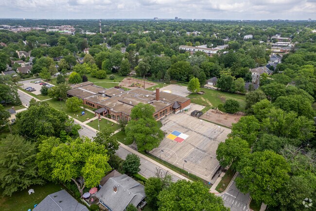 Aerial view of Whittier Elementary School campus and facilities.