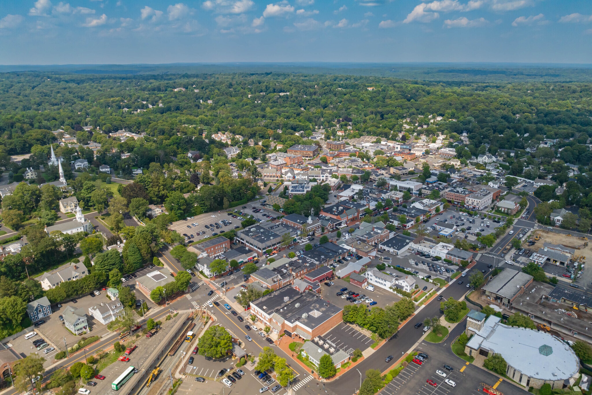 Here is an aerial view of downtown New Canaan.