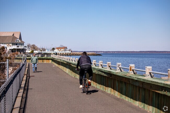 Multiuse trail line the bay in Union Beach.