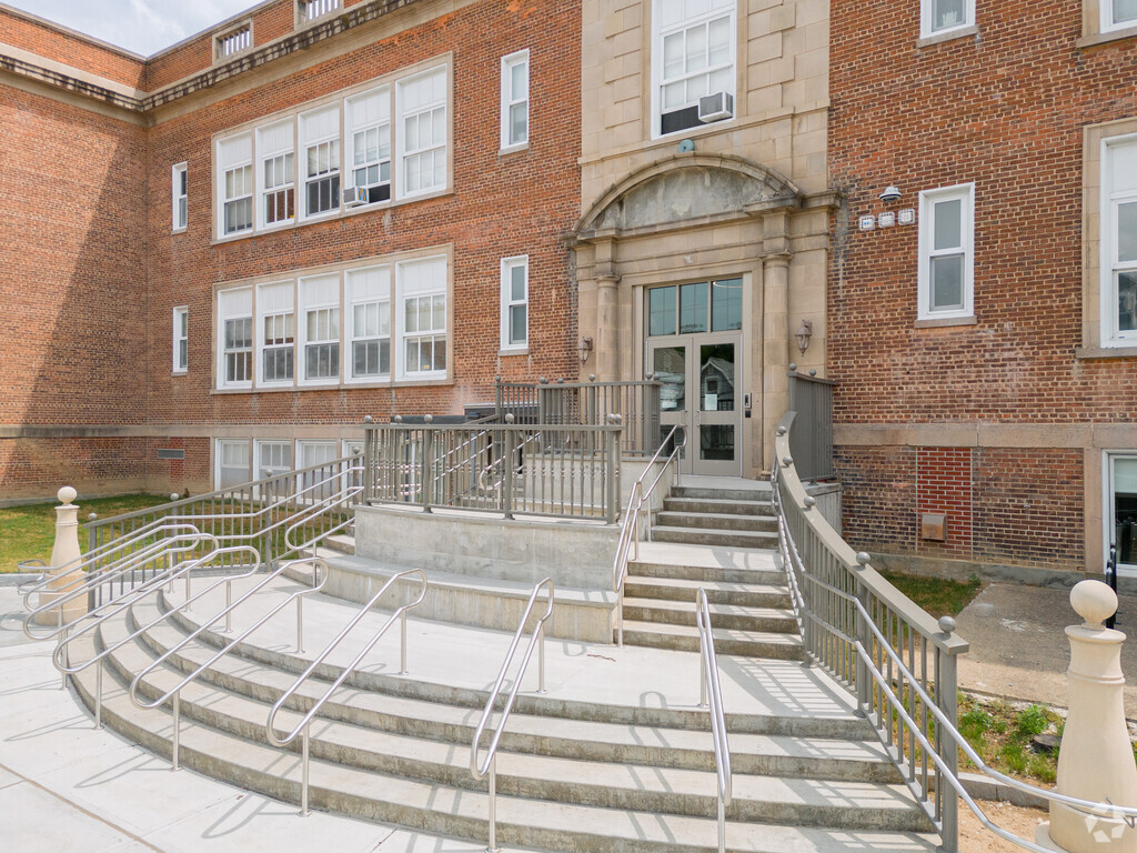 The Hamilton Elementary School entrance has a grand feeling.