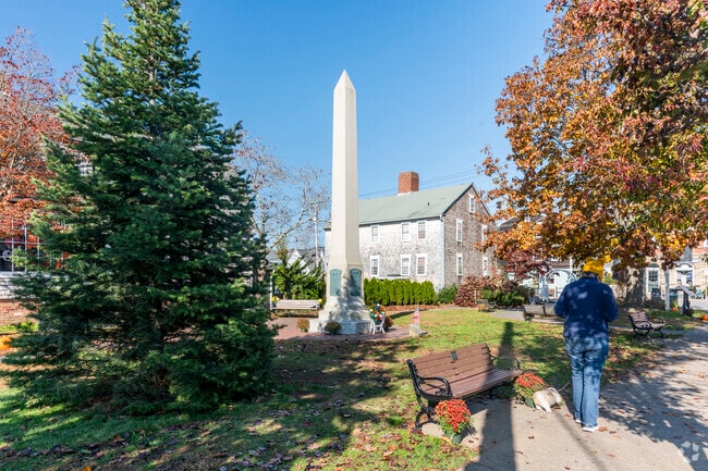 Walk your dog through Updike Park, a quaint area that features a veteran's memorial.