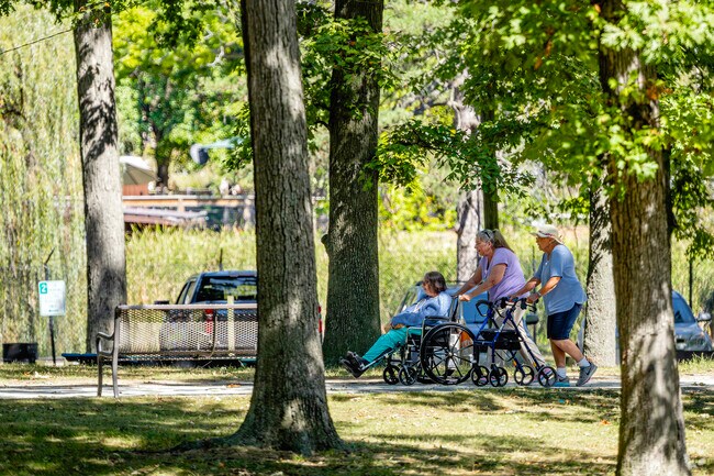 A walking paths loops through the tree-shaded acres of Potawatomi Park.