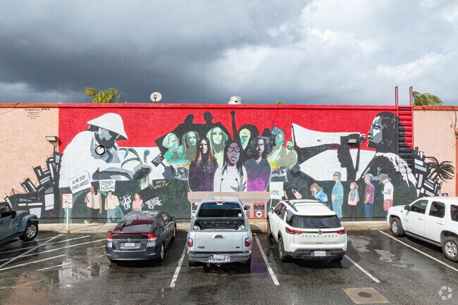 A brightly colored mural adorns the Mercado Latino building in Potomac Park.