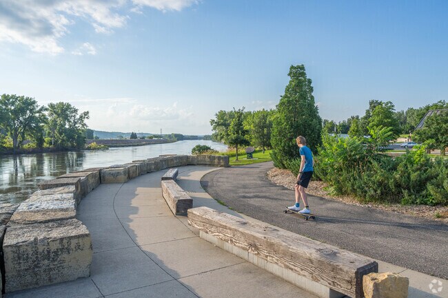 Riverfront Park has a trail system that runs along the Minnesota River.