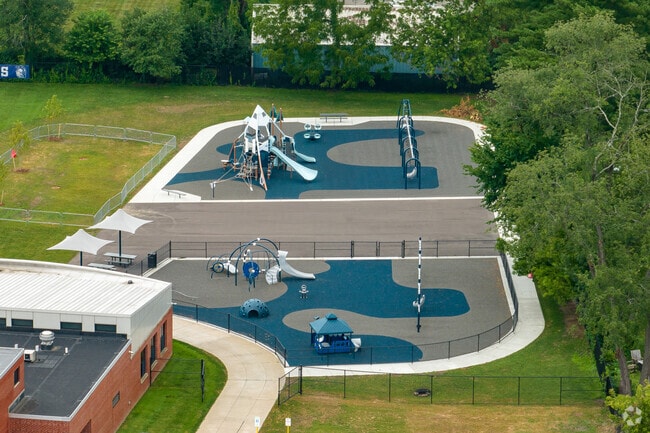 Homer Elementary School features a double playground for students.