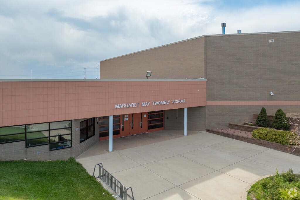 A view of the Twombly Elementary School buildings from the street.