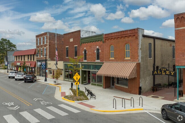 Brick storefronts dominate the downtown area.