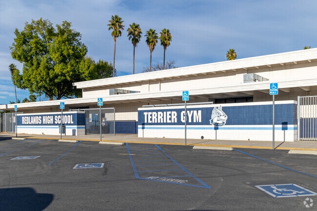 Students gather for games at the Redlands High School Gym, home of the Terriers.