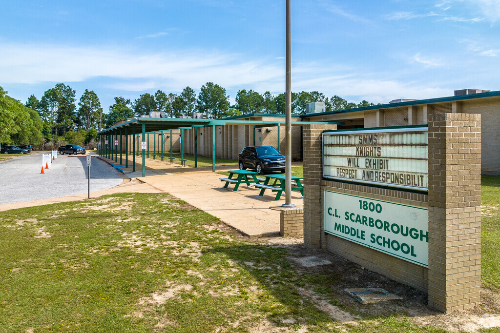Students at C.L. Scarborough Middle School can enjoy lunch outside at one of the picnic tables.