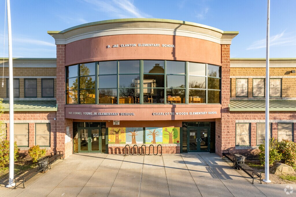 Entrance to Sergeant Cornel Young Jr Elementary School located in Lower South Providence, RI.