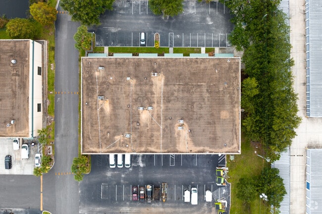 Top down aerial view of The Vine Christian Academy in North Kissimmee