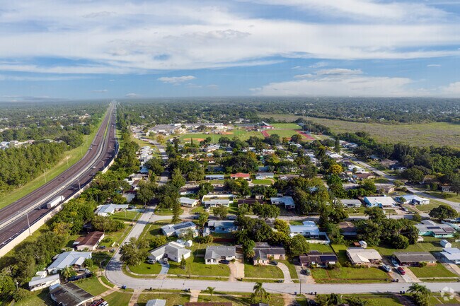Interstate 95 lies to the west of these Mims ranch-style homes.