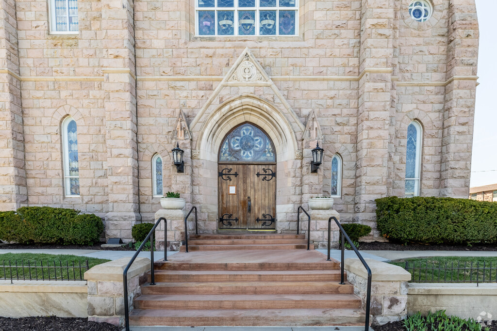 Students attend mass across the street at Sacred Heart School.