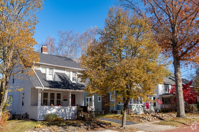 Mature trees line the narrow roads of Jamestown West.