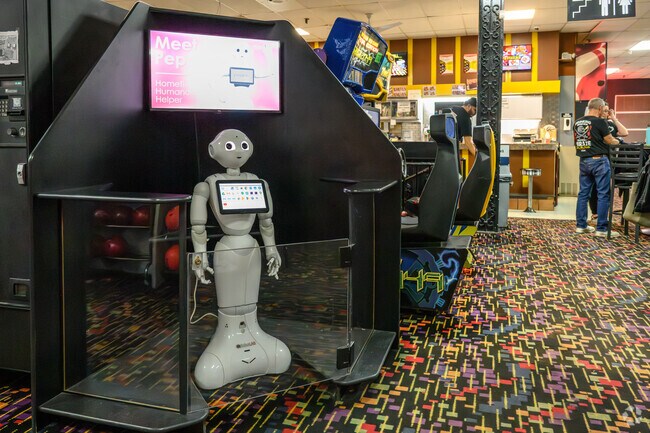 At Homefield Bowl, Pepper the robot is the first to welcome you.