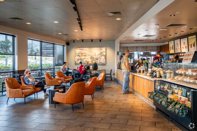 Starbucks, located a short drive from Lynchburg, offers hot coffee and fresh pastries.
