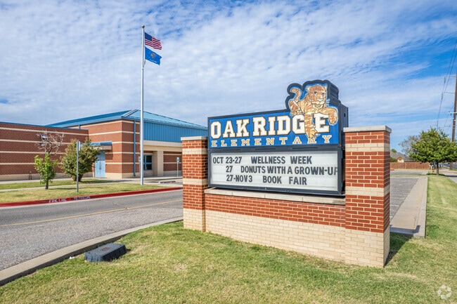 The welcoming monument sign of Oakridge Elementary School in Moore.