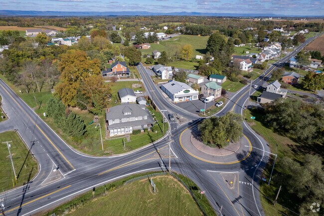 Cearfoss is known for it's unique roundabout with five major routes converging in the center.