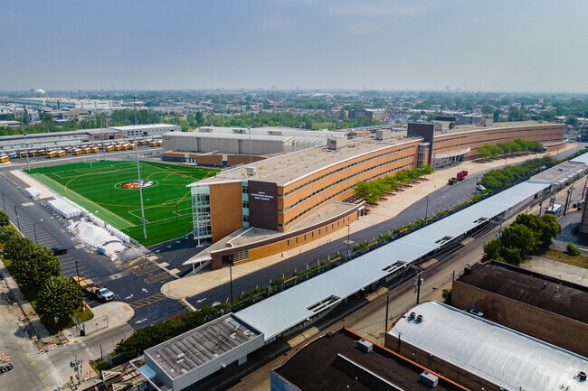 Unity Jr. High School features large athletic fields and is located next to Cicero's Metra.