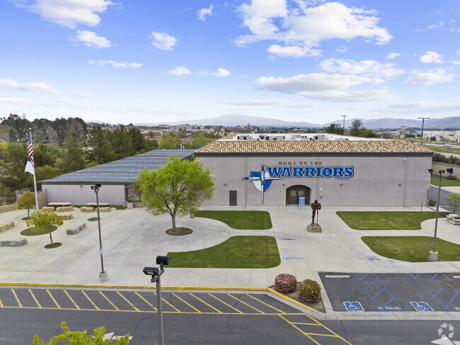 Aerial of the front of the Calvary Murrieta Christian School In California Oaks Neighborhood.