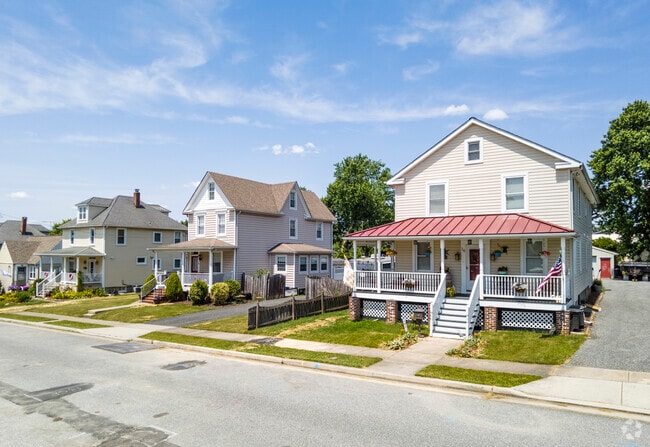 Many homes in Overlea have delightful front porches.