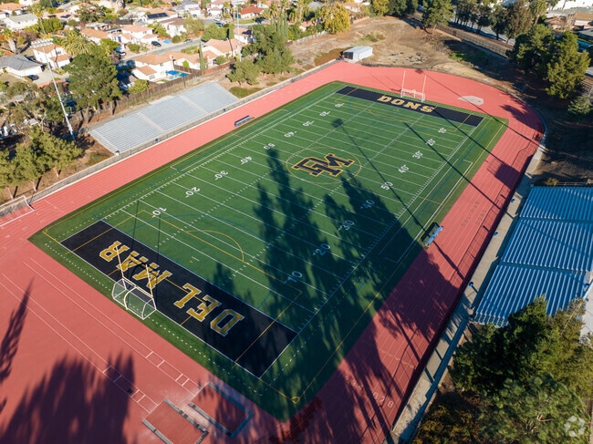 Roaring cheers echo across the Del Mar High School football field.