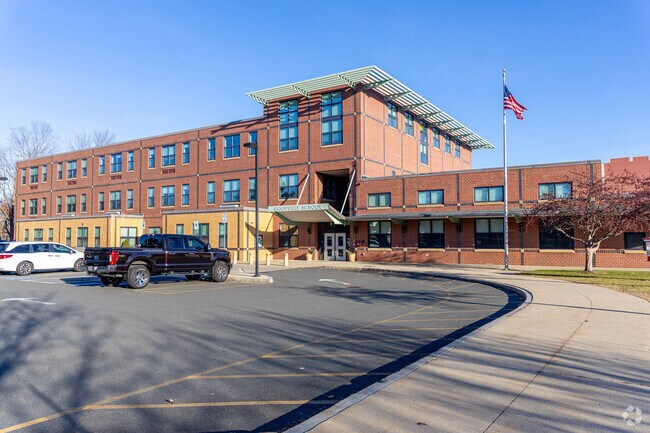 The main entrance to the Woodville School in Wakefield, MA serves the youngest students in the East Side neighborhood.