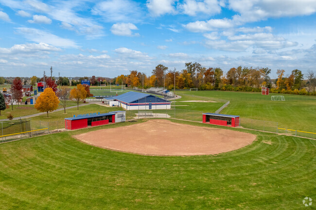 Clinton_Massie High School in Harlan Township features a baseball diamond.