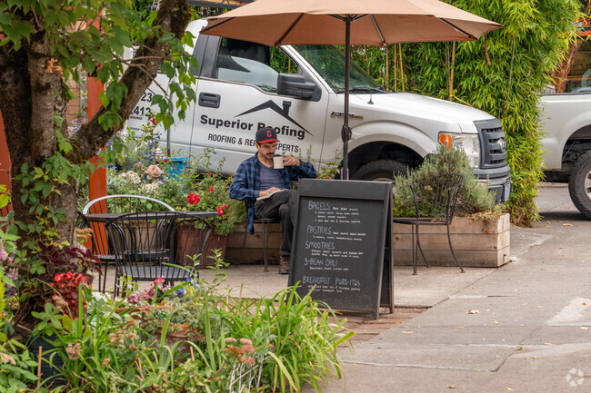 Residents of Alameda neighborhood enjoy their coffee outdoors at Case Study Coffee Roasters.