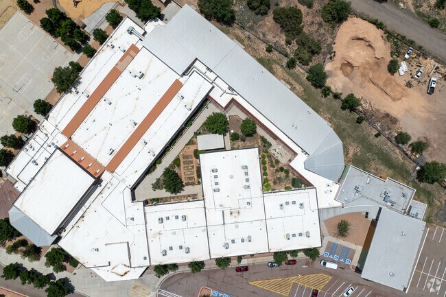 The unique design of R.M. Sweeney Elementary School features a central courtyard.