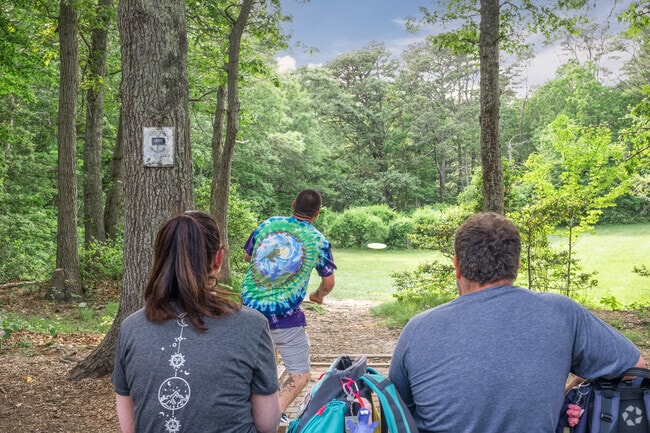 Disc golfers from across the Cape visit Marstons Mills to play the challenging course at Burgess Park.