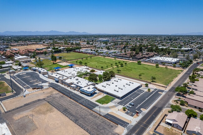 Capture the aerial view of Richard E Miller School, fostering education in Phoenix.