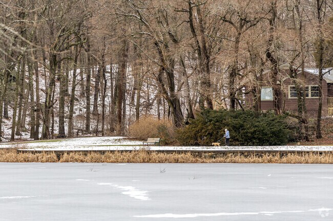 Residents enjoy walking around Menotomy Rocks Park in Arlington Center year round.