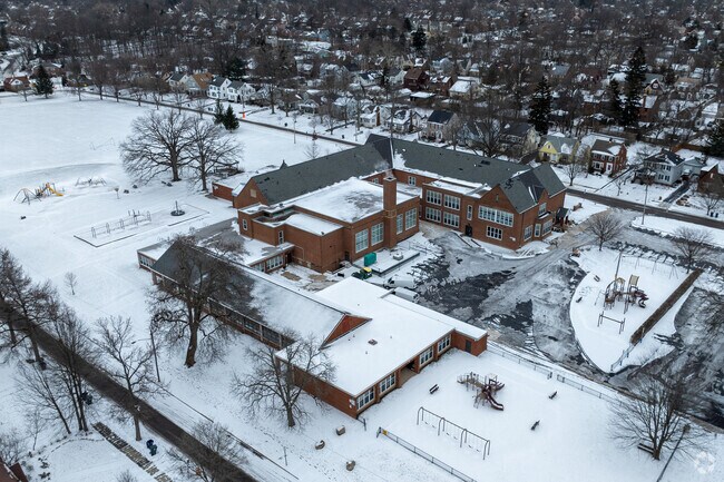 Aerial view of Canterbury Elementary School in the neighborhood of Cleveland Heights.