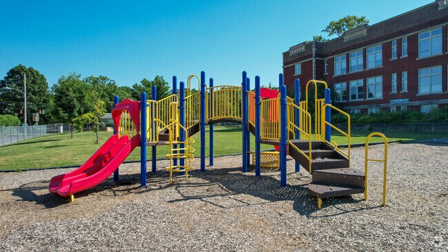 Students at Indianola Informal K-8 School have access to a colorful playground.
