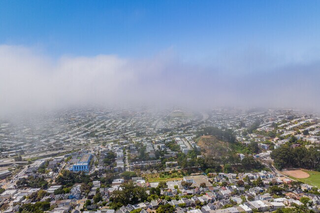 A blanket of morning fog hovers over the southern border of Sunnyside.