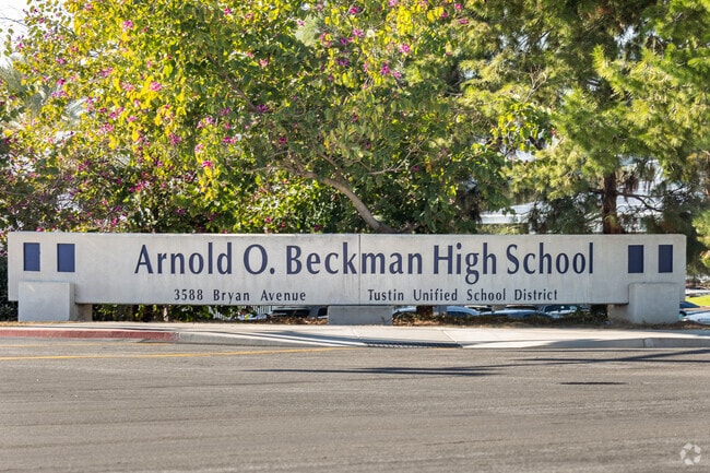 The entrance to Arnold O. Beckman High School in Irvine, California.