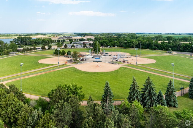 Dakota Nature Park, with paths around several lakes that double as cross-country ski trails during winter, and the adjacent Southbrook Softball Complex in Brookings.
