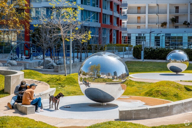 Fault Line Park offers plenty of outdoor seating for visitors to sit and relax.