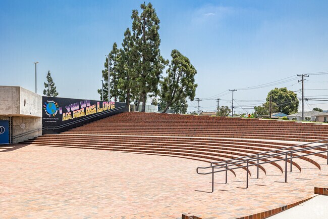 Moffett Elementary School has a paved amphitheater style front yard.