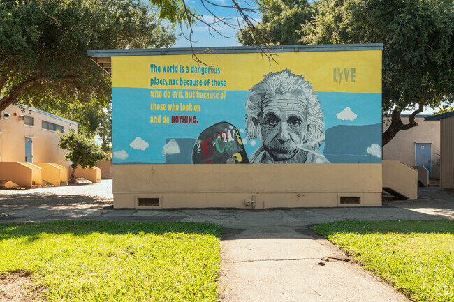 An Albert Einstein mural at John A Sutter Middle School in Winnetka, CA.