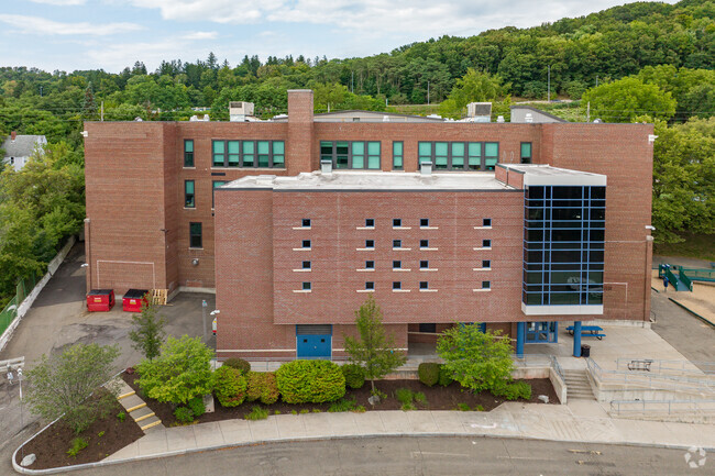 Woodrow Wilson Elementary School is somewhat secluded in a suburban setting.