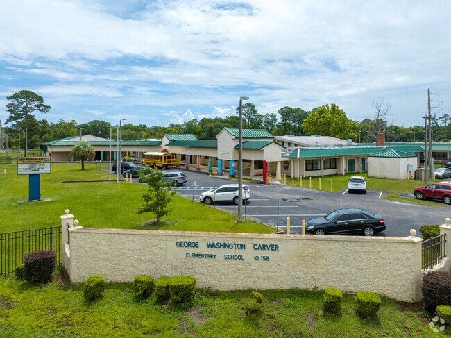 George Wasington Carver Elementary school sign welcomes students in Jacksonville, FL.