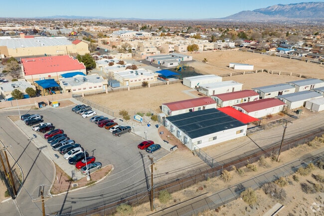 Albuquerque Talent Development Academy parking lot aerial view.