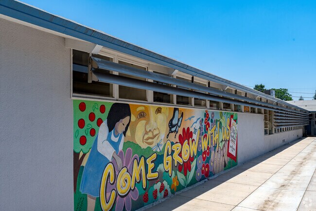 The mural on the wall at William Penn Elementary helps keep the campus colorful.