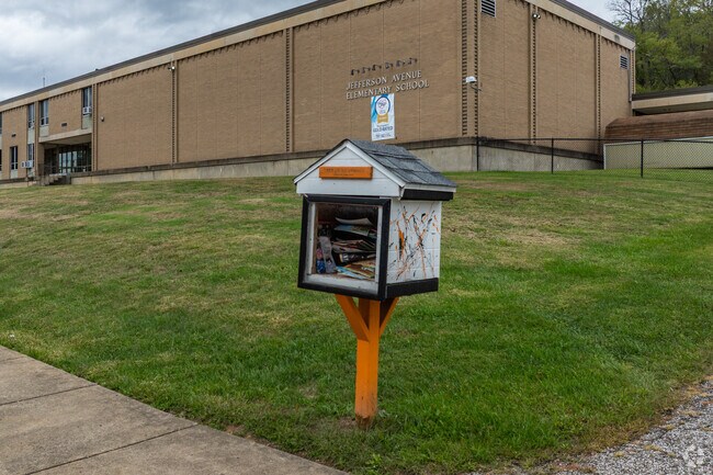 The Little Free Library sits out front of Jefferson Avenue Elementary School.