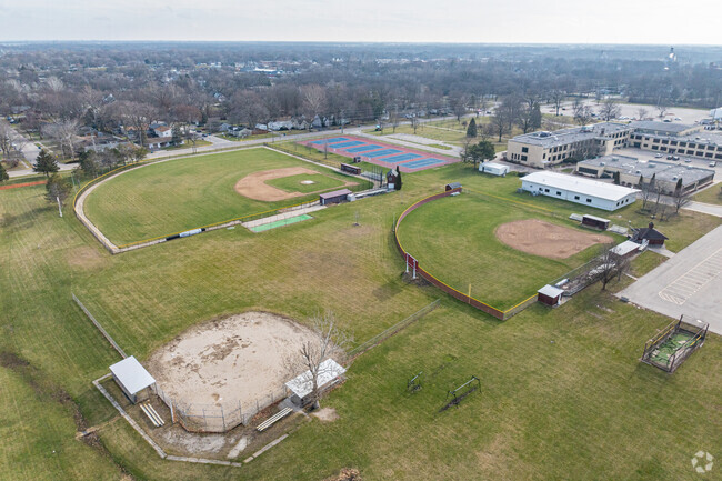 Baseball fields and tennis courts are part of the athletic facilities at Shabbona Middle School.